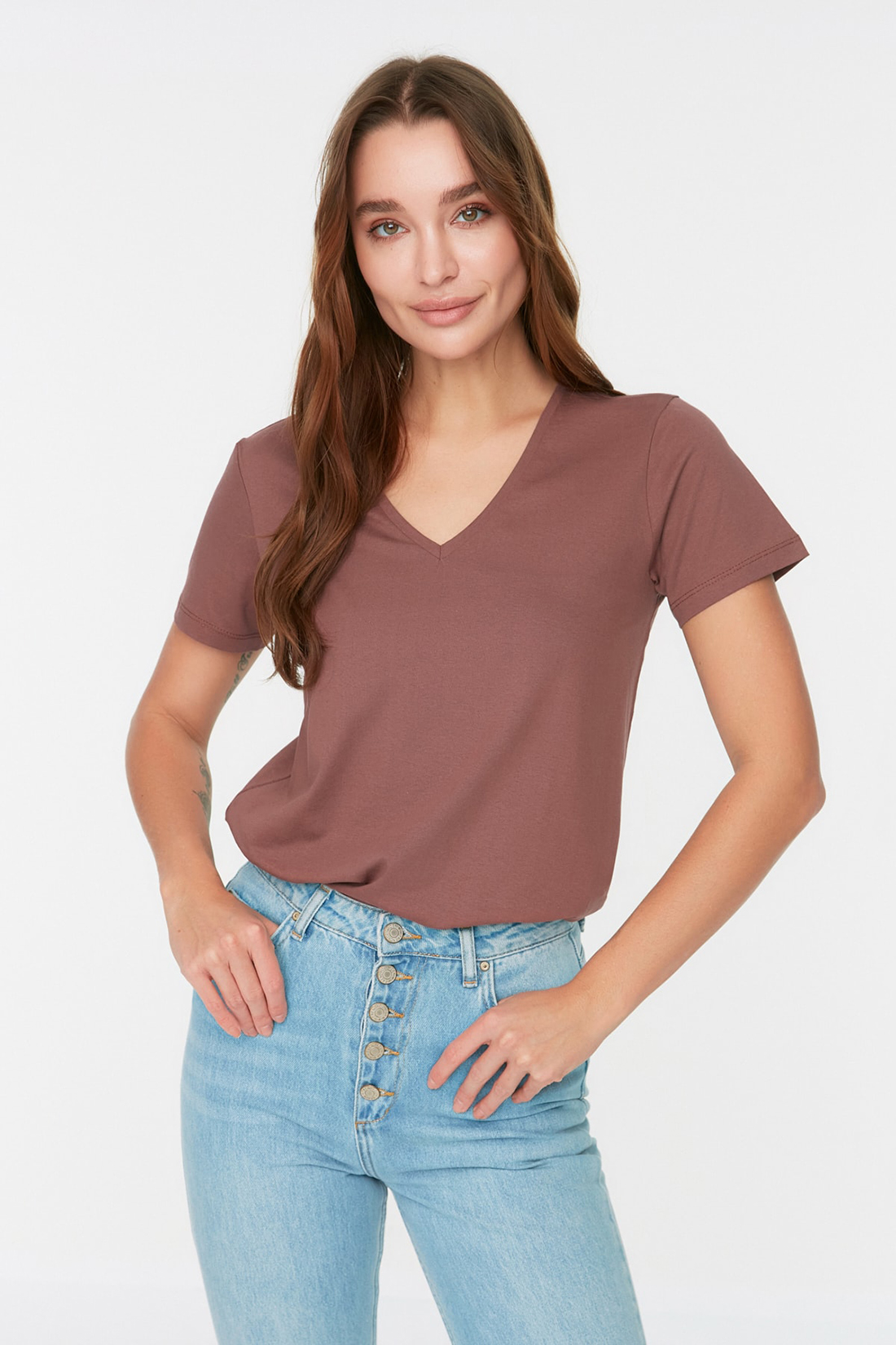 

Комплект футболок женских Trendyol TWOSS20TS0142 коричневых L, TWOSS20TS0142