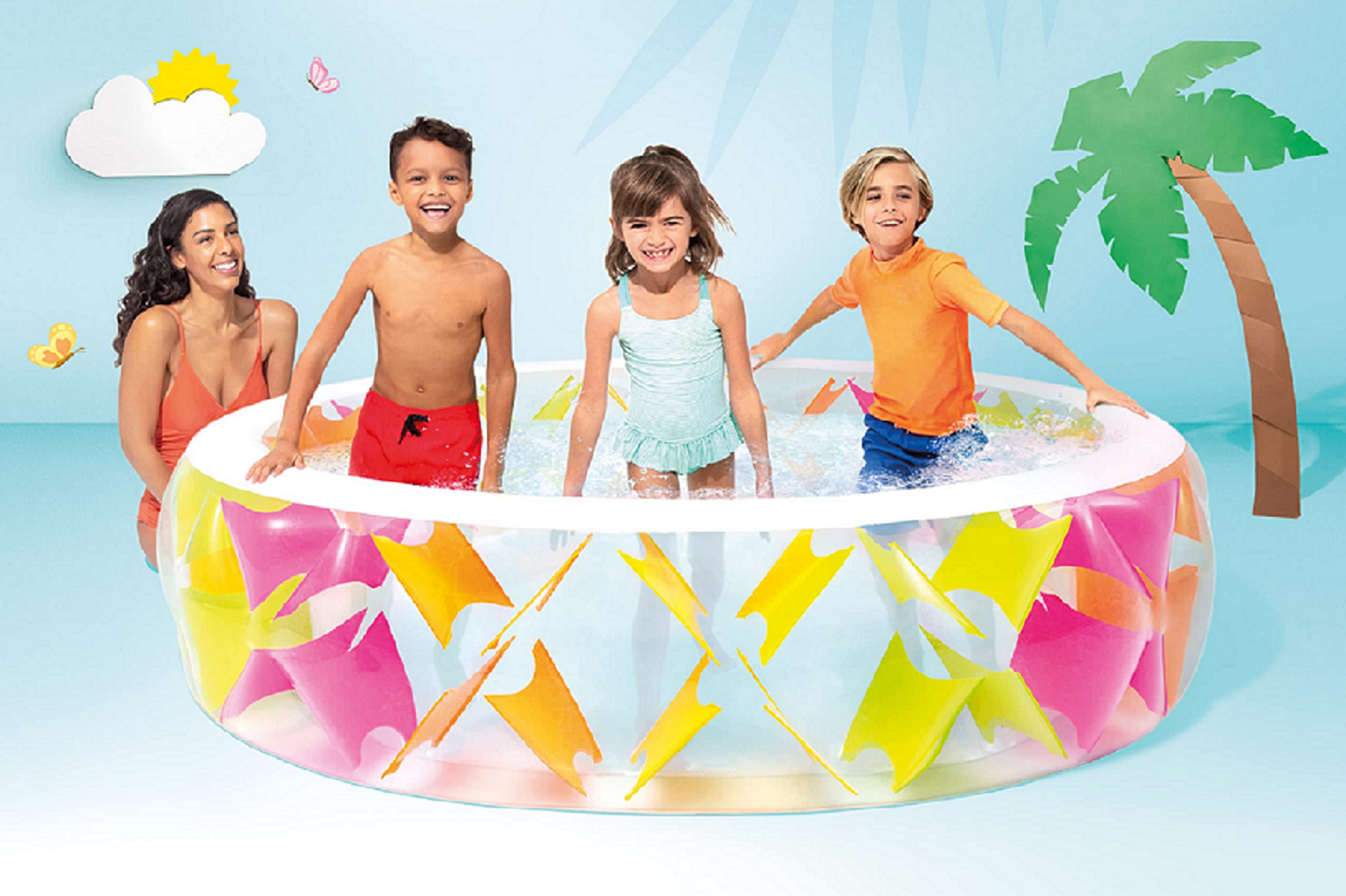 Семейный надувной бассейн Intex Summer Joy Pool 229 х 56 см, с цветными вставками 56494