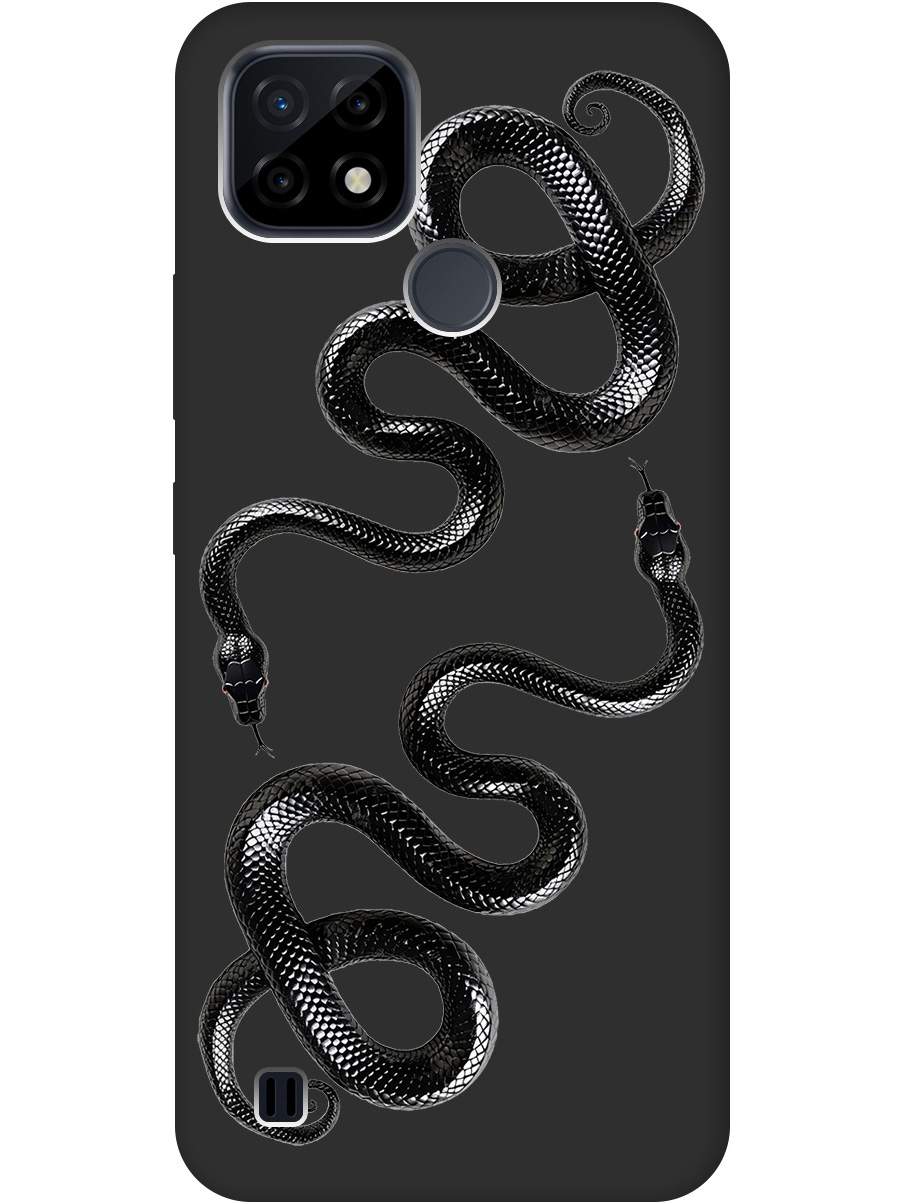 

Силиконовый чехол на realme C21 с принтом "Черные мамбы" матовый черный, 726147513