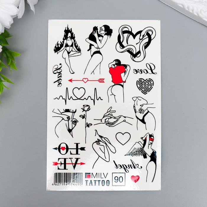 

Татуировки на тело Milv tattoo Девушки, сердечки, переводные 10х15 см, Черный