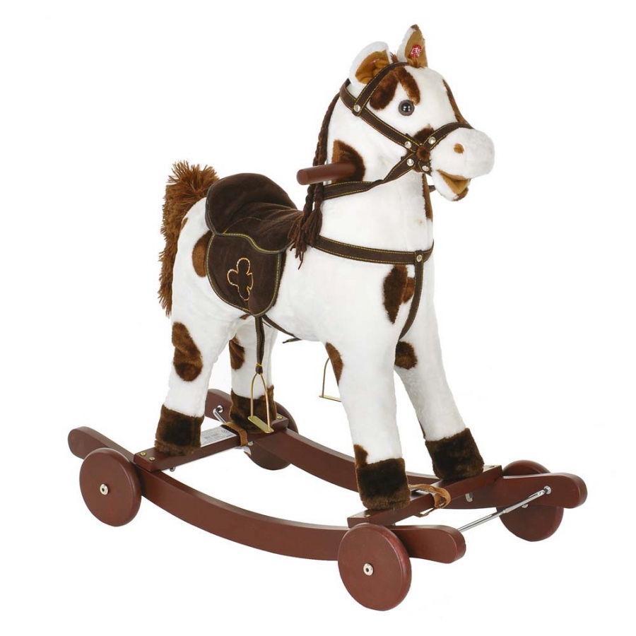 фото Качалка-лошадка "pituso", белый с коричневыми пятнами
