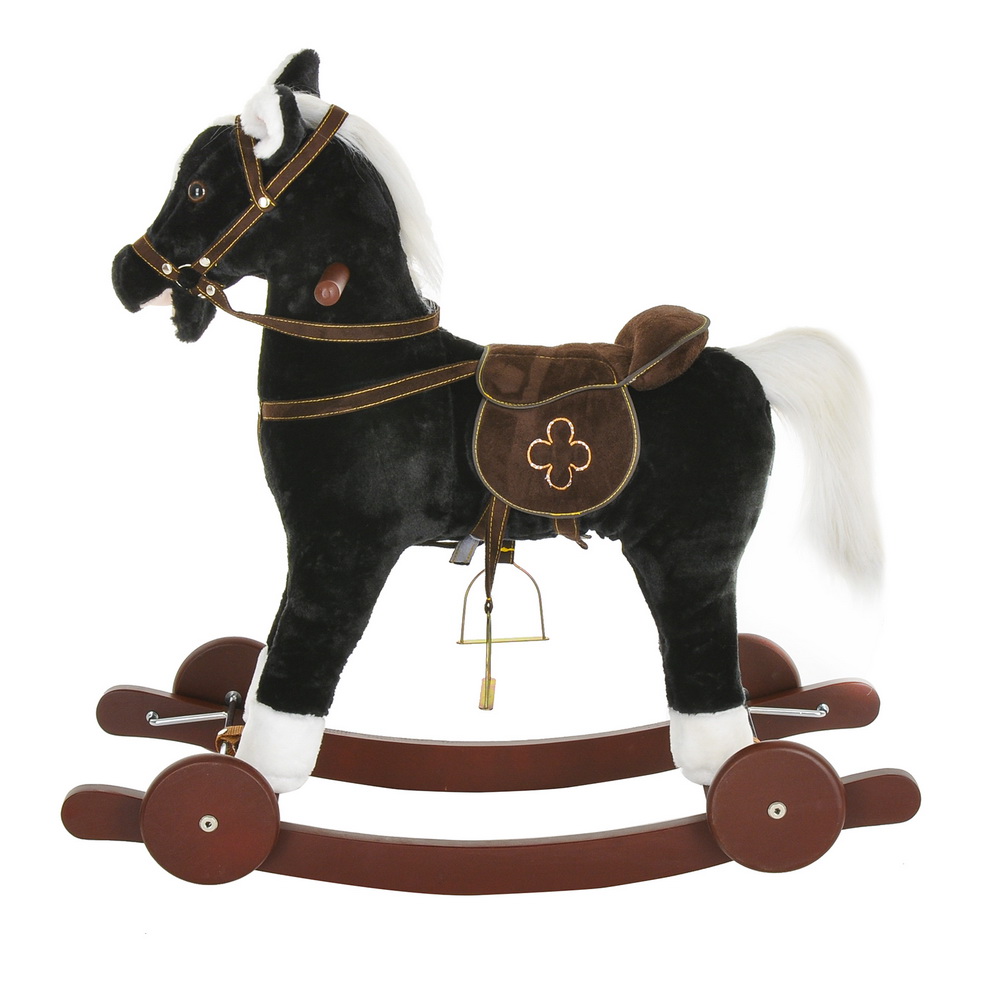 Качалка-Лошадка Pituso с колесами мягконабивная Черный