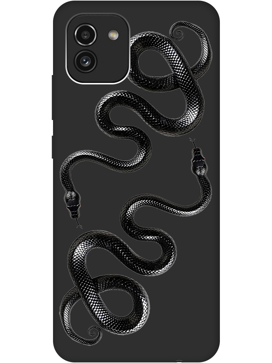 

Силиконовый чехол на Samsung Galaxy A03 с принтом "Черные мамбы" матовый черный, 735001313