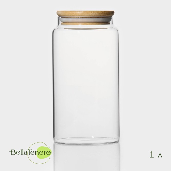 Банка стеклянная для сыпучих продуктов с бамбуковой крышкой BellaTenero «Эко», 1 л, 9,5x18