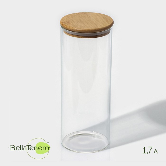 Банка стеклянная для сыпучих продуктов с бамбуковой крышкой BellaTenero «Эко», 1,7 л, 10x2