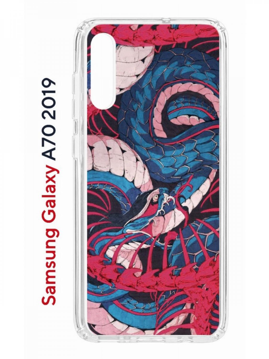 

Чехол на Samsung A70 Kruche Print Японская змея,противоударный бампер,с защитой камеры, Прозрачный;синий;красный;белый, Самсунг Галакси А70