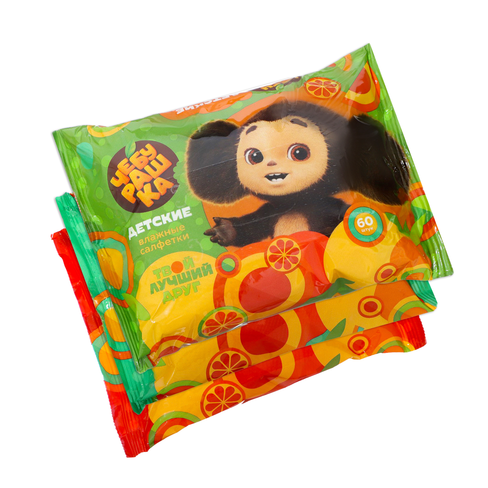 Влажные салфетки Чебурашка детские 3 упаковки по 60 штук
