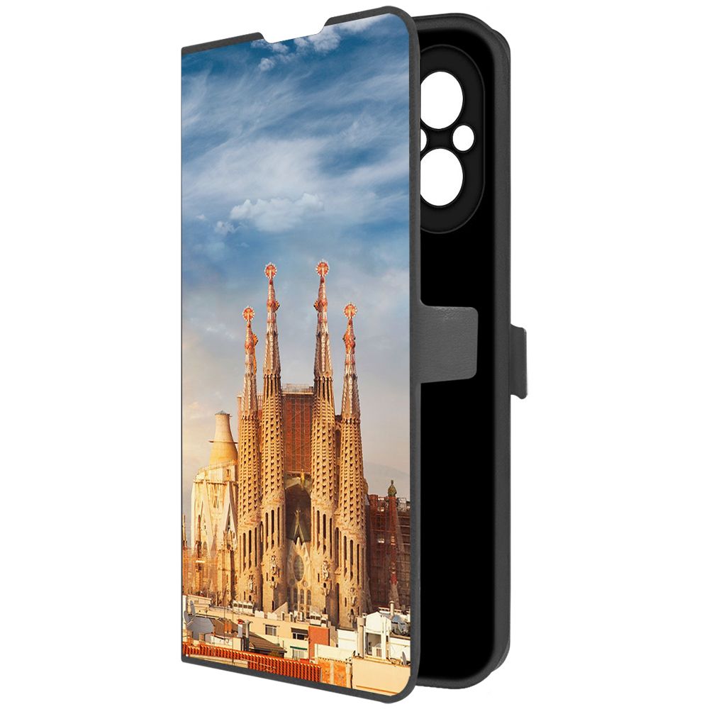 Чехол-книжка Krutoff Eco Book для Realme C67 Испания, Саграда Фамилия (черный)