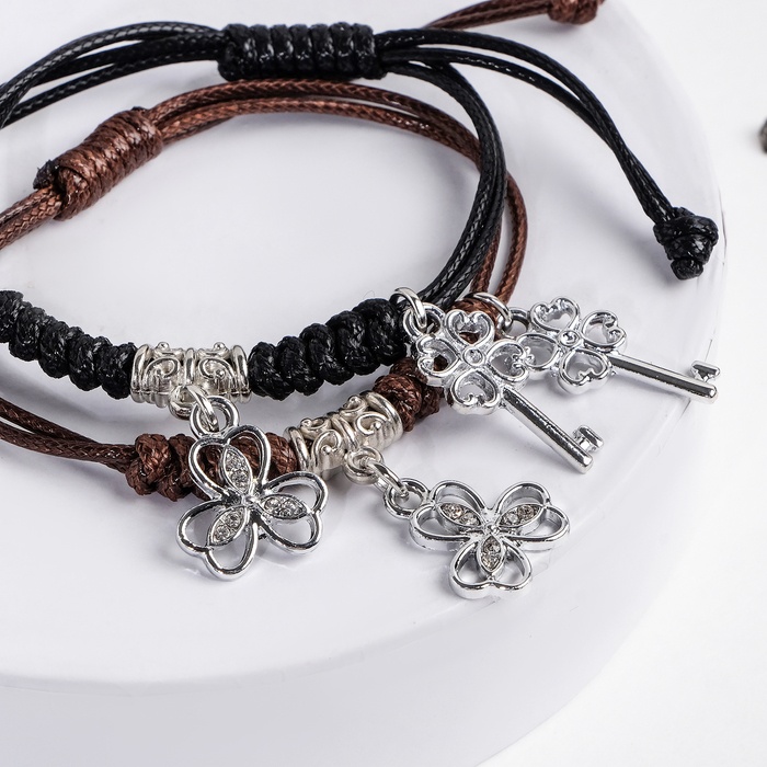 

Парные браслеты Неразлучники, Цветок, цвет черно-коричневый, L 12,5 см, Неразлучники, Цветок, цвет черно-коричневый, L 12,5 см