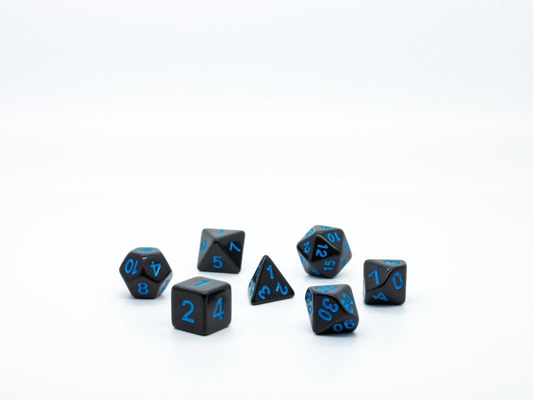 Набор кубиков для D&D, Dungeons and Dragons, ДнД, Pathfinder чёрно-синие