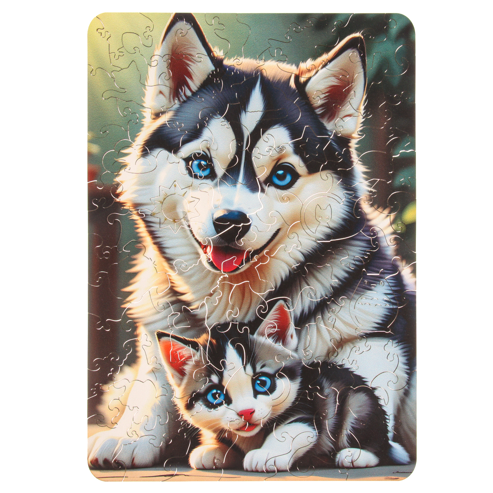

Пазл WoodLand Toys Хаска с котёнком 20х29см, 110 дет, Хаска с котёнком