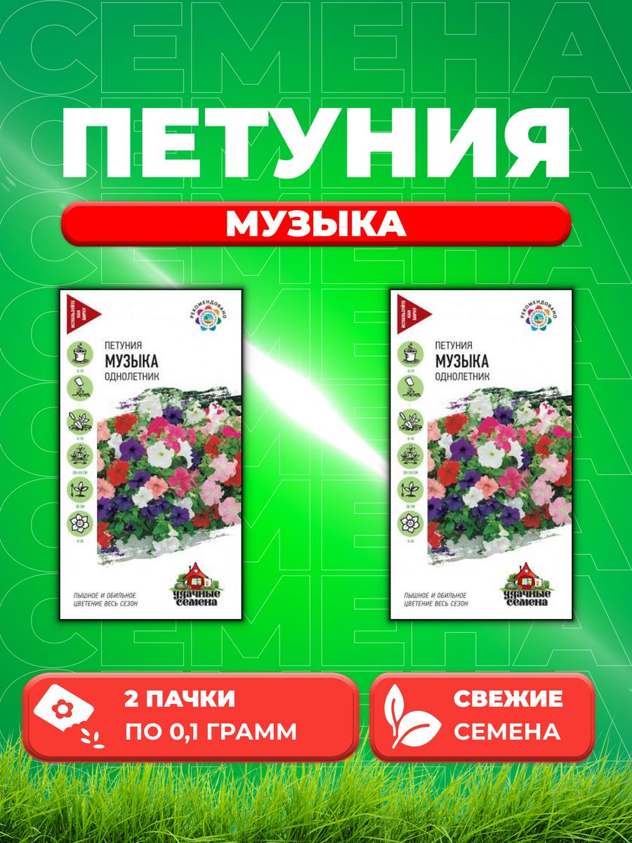 

Семена Петуния Музыка* многоцв. смесь 0,1 г Уд. с. 2уп