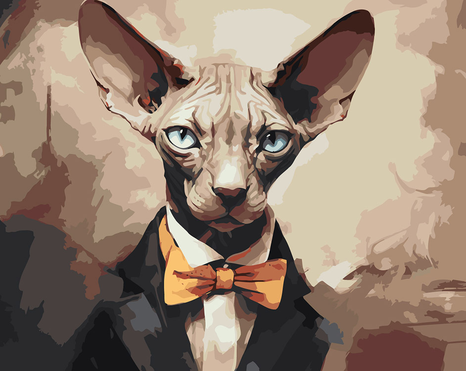 

Картина по номерам Цветное Кот сфинкс с бабочкой