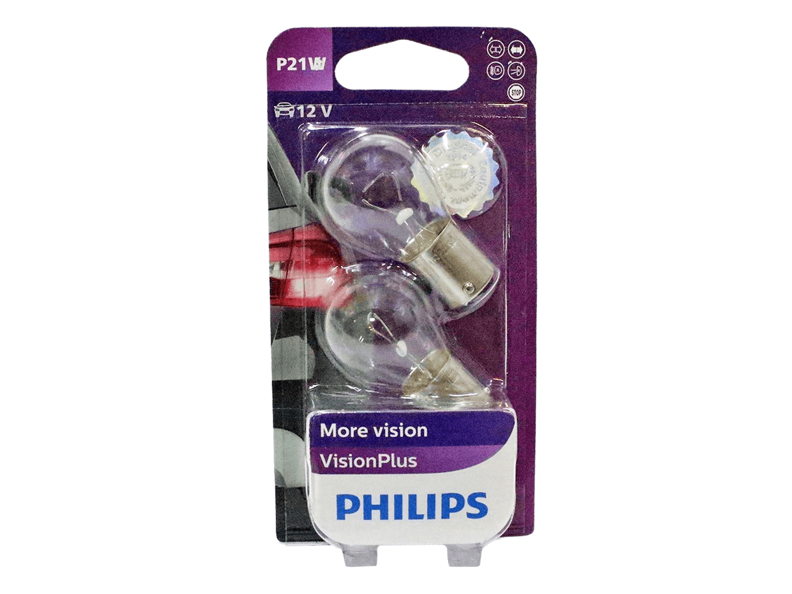 

Лампа PHILIPS P21W VISION PLUS +80% P-12498VP2бл 12V комплект