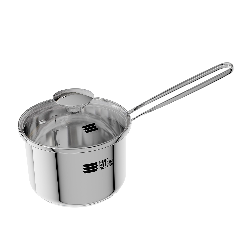 Ковш кухонный с крышкой Нева Металл Посуда 0,8 л Vivo из нержавеющей стали, индукция