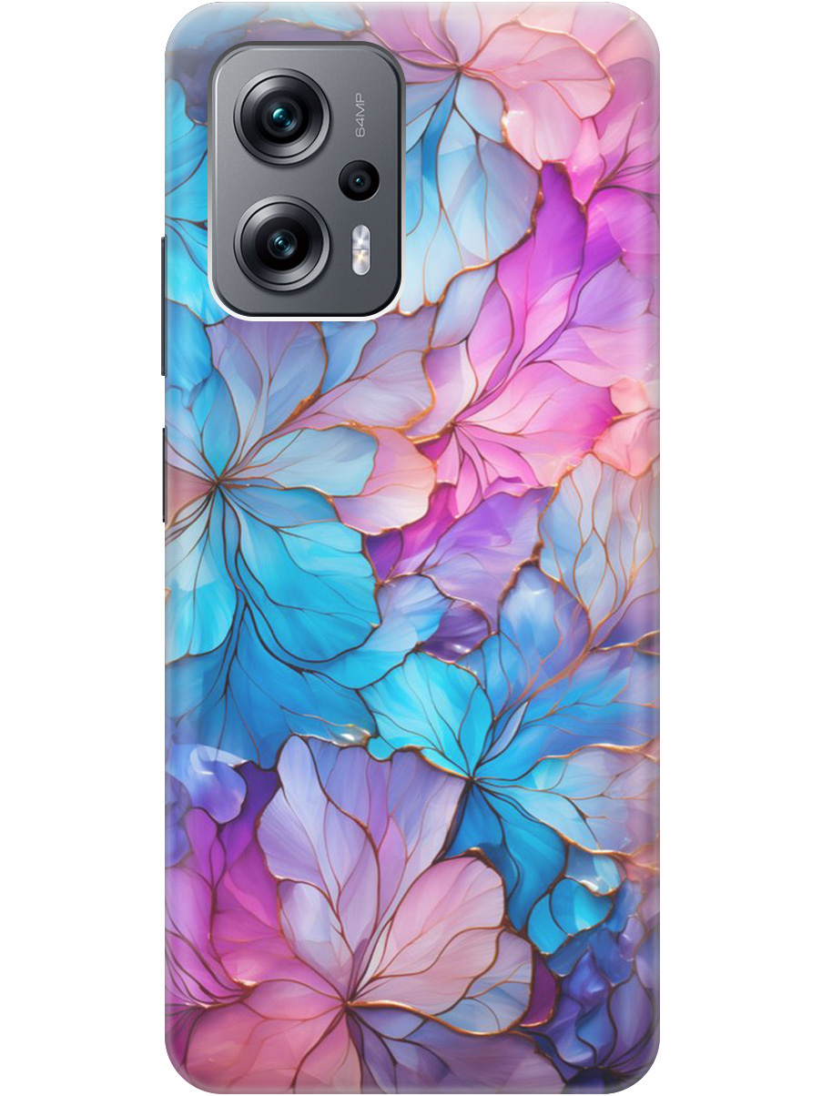 

Чехол на Poco X4 GT, Xiaomi Redmi Note 11T Pro/11T Pro+ "Цветочный витраж", Голубой;розовый, 20000525