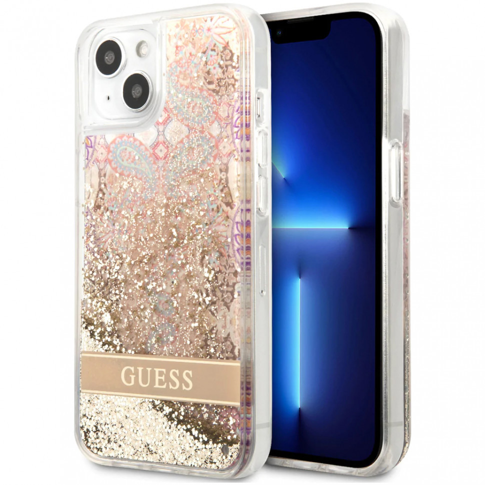 

Чехол Guess liquid glitter paisley hard для iphone 14, золотой, Золотистый, Liquid Glitter Paisley Hard