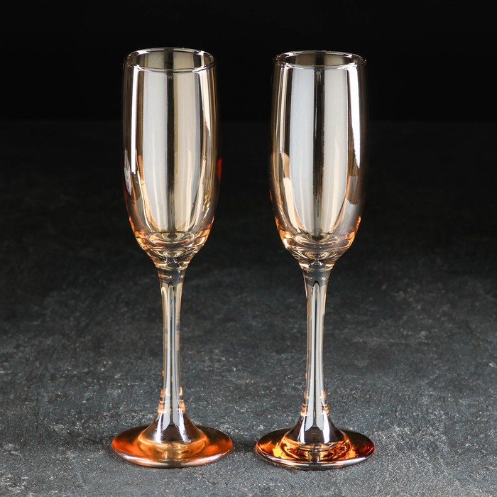 фото Доляна набор бокалов для шампанского доляна «кьянти», 170 мл, 6,5×22 см, 2 шт, цвет золото