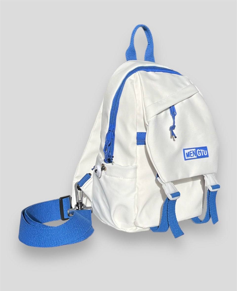 Сумка-рюкзак женская 9215-txt белая/синяя, 30х19х12 см