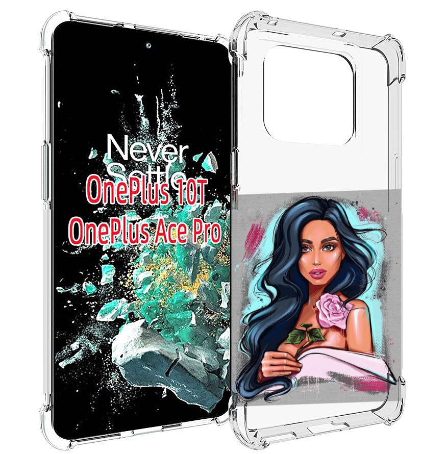 

Чехол MyPads Девушка-с-розовой-розочкой женский для OnePlus 10T, Прозрачный, Tocco