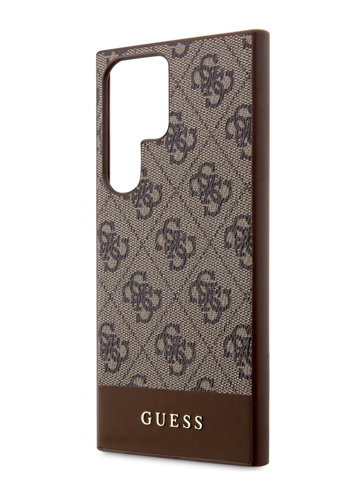 Чехол Guess для Samsung Galaxy S24 Ultra из экокожи Metal logo Hard Brown