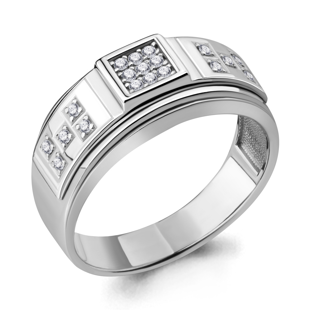 фото Кольцо печатка из серебра с фианитом р. 19,5 aquamarine 62066а_925_р