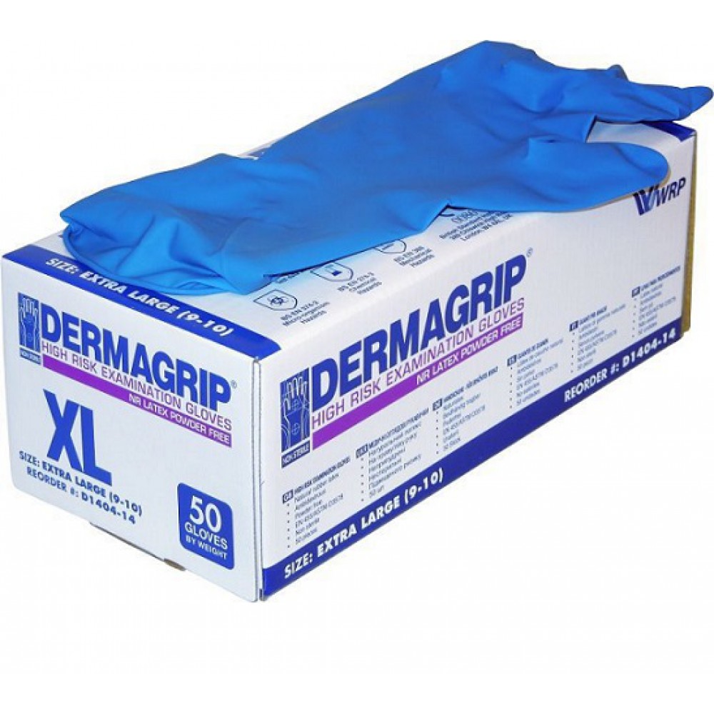 Медицинские перчатки латекс, нестер, н/о, Dermagrip High Risk(XL) 50 шт