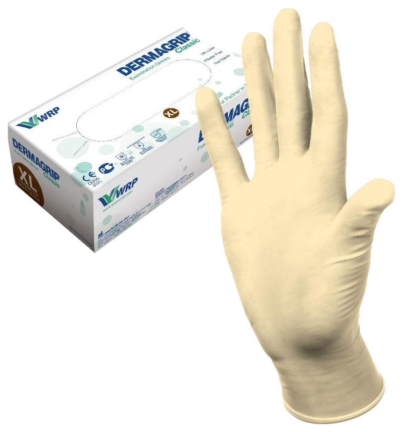 Медицинские перчатки латексные тек.Dermagrip Classic(XL) 100 шт.