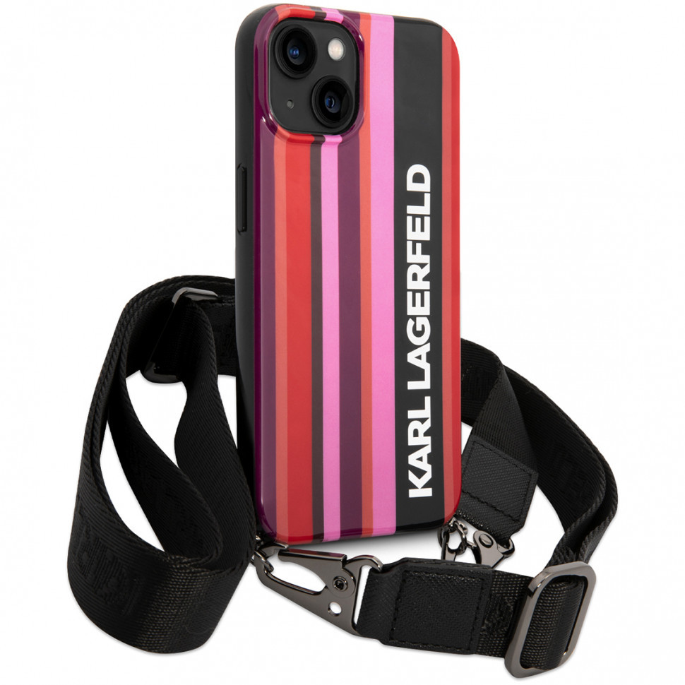 

Чехол lagerfeld crossbody pc/tpu color stripes with strap для iphone 14, розовый, Розовый;красный, Crossbody PC/TPU Color stripes with Strap Hard