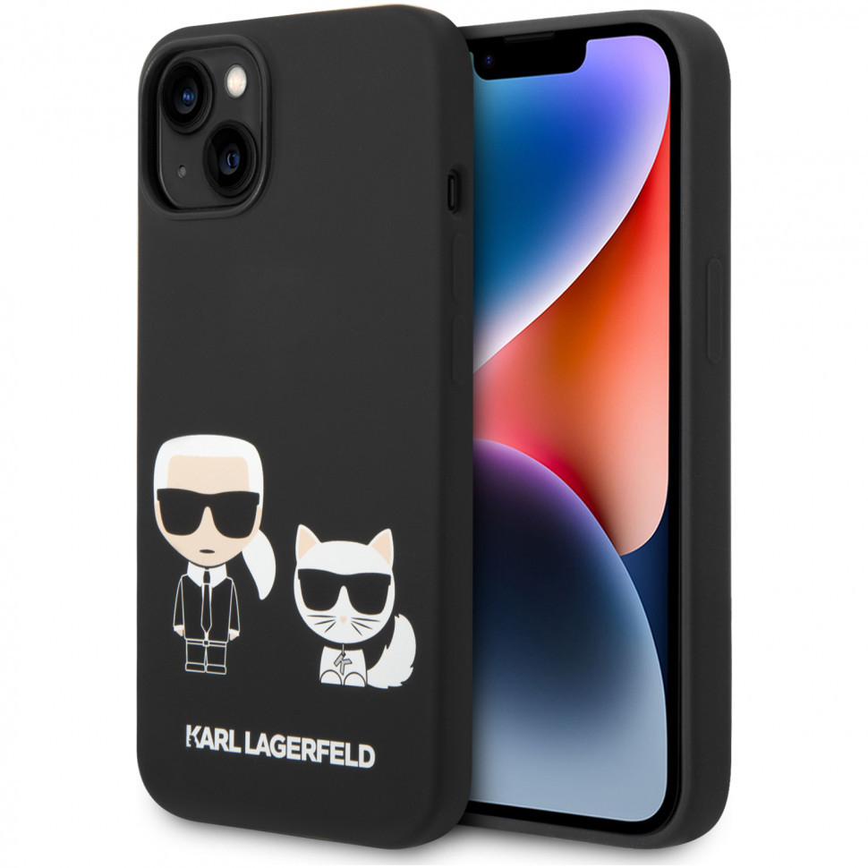 Чехол karl lagerfeld liquid silicone karl & choupette hard для iphone 14, черный