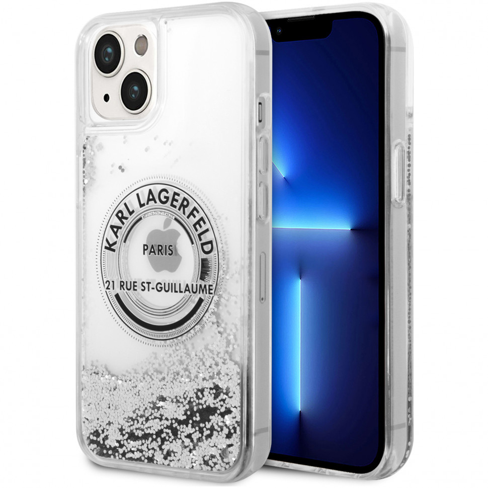 Чехол cg mobile karl lagerfeld liquid glitter rsg logo hard для iphone 14, серебристый