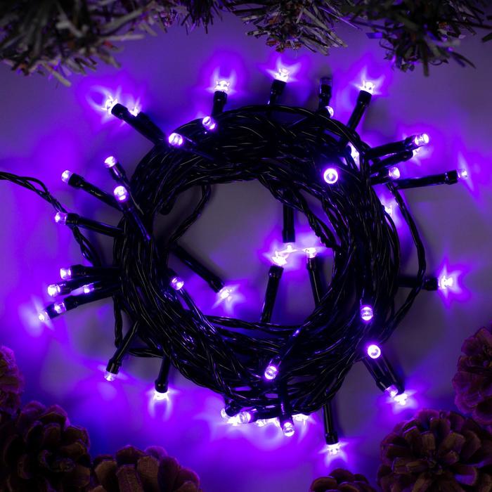 фото Гирлянда нить 5 м, ip20, тёмная нить, 50 led, свечение фиолетовое, 8 режимов, 220 в luazon lighting