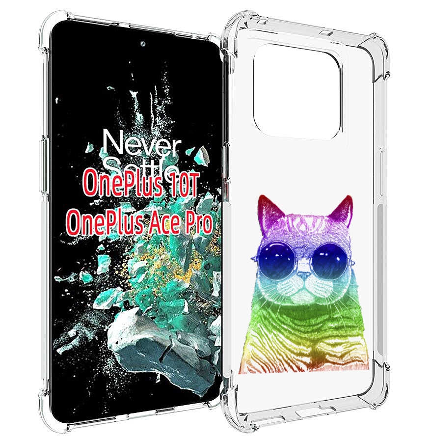 

Чехол MyPads Кот в очках для OnePlus 10T, Прозрачный, Tocco