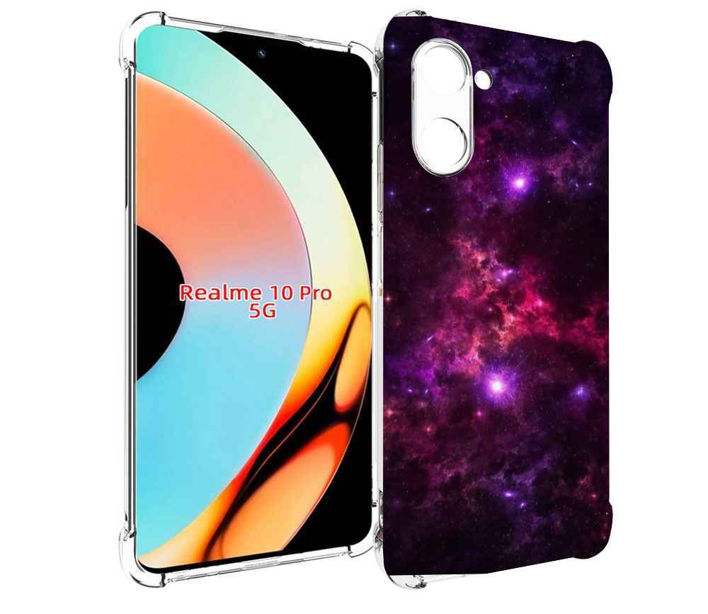 

Чехол бампер MyPads фиолетовый-космос-с-облаками для Realme 10 P..., Прозрачный, Tocco