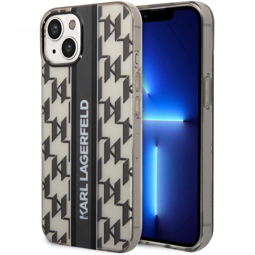 Чехол karl lagerfeld pc/tpu monogram w vertical logo для iphone 14, черный