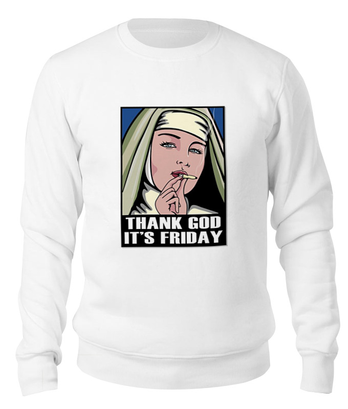 

Свитшот унисекс Printio Thank god it's friday белый M, Thank god it's friday