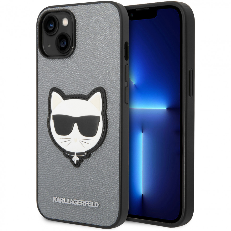 Чехол karl lagerfeld pu saffiano choupette head patch для iphone 14, silver