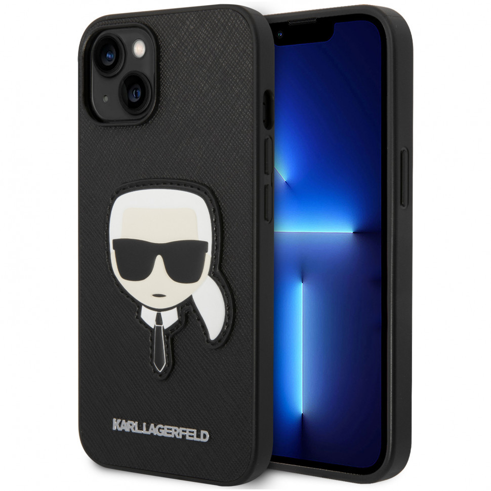 Чехол karl lagerfeld pu saffiano karl head patch для iphone 14, black