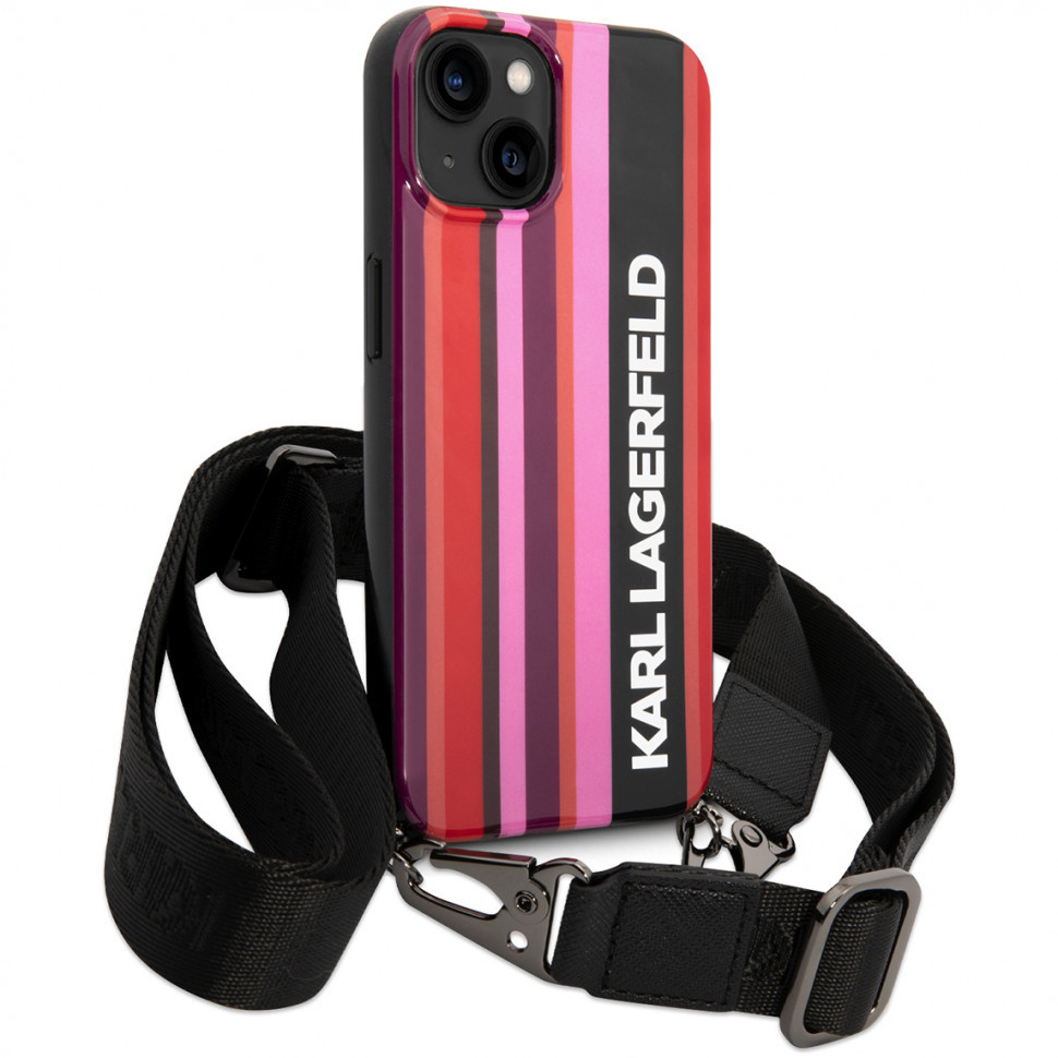 фото Чехол lagerfeld crossbody pc/tpu color stripes with strap для iphone 14 plus, розовый cg mobile