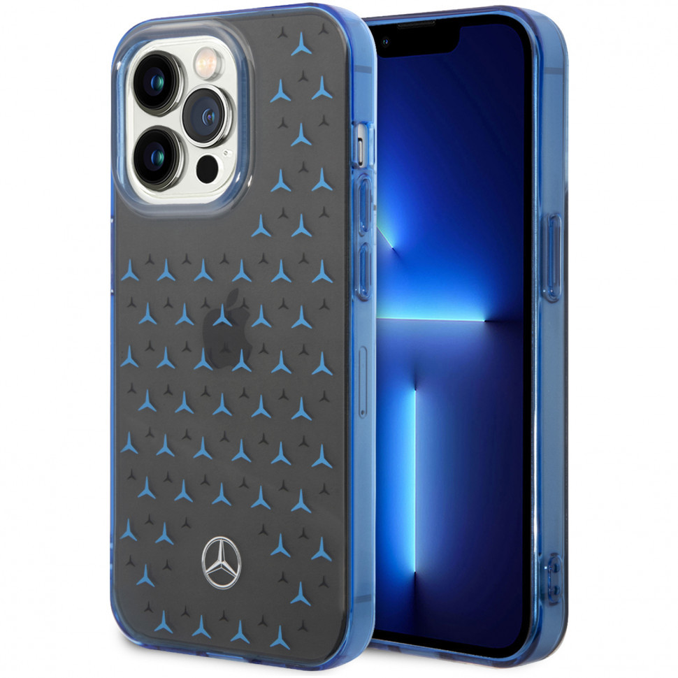 Чехол Mercedes для iPhone 14 Pro double layer stars, черный/синий