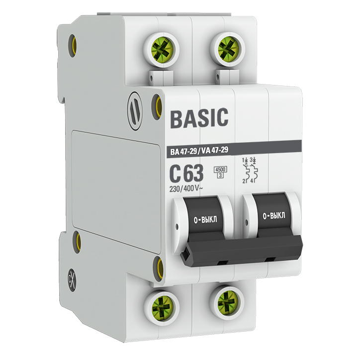 фото Автоматический выключатель ekf basic 2p 63а (c) 4,5ка ва 47-29 mcb4729-2-63c