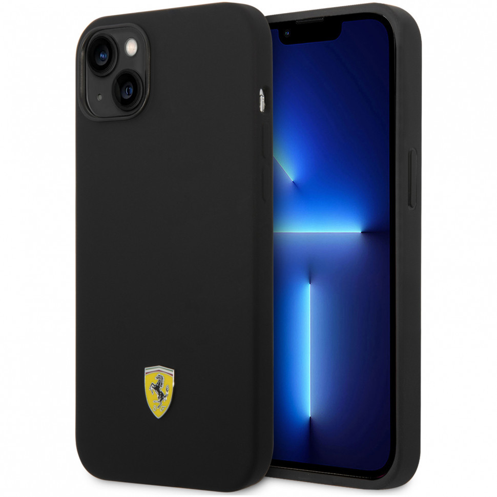 фото Чехол cg mobile ferrari liquid silicone with metal logo hard для iphone 14, черный