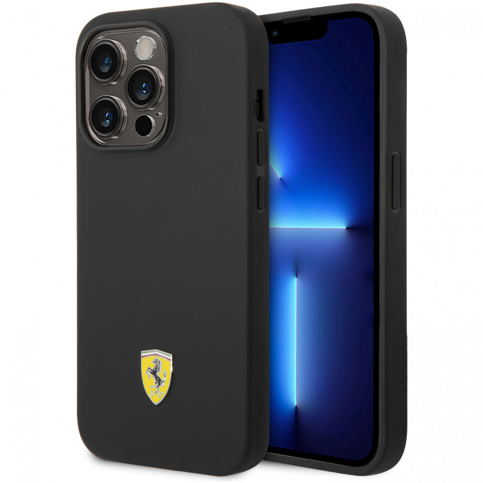 

Чехол Ferrari для iphone 14 pro metal logo hard , черный, Liquid silicone with metal logo Hard