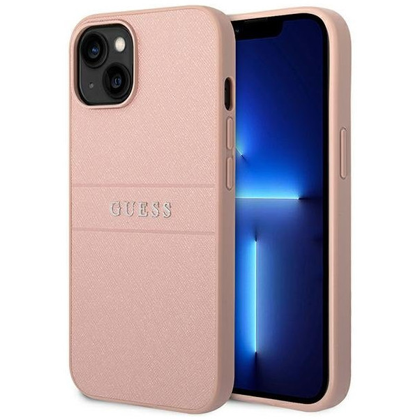 Чехол Guess pu saffiano with metal logo hard для iphone 14, розовый