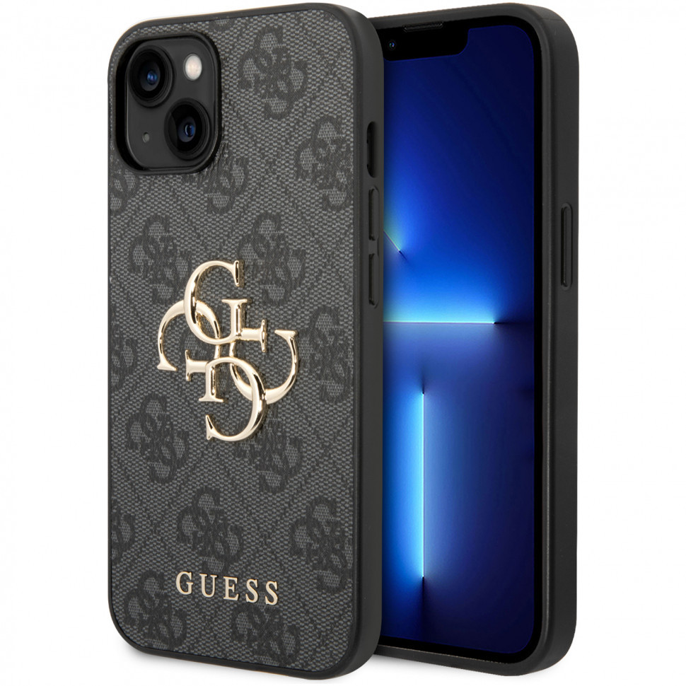 Чехол Guess pu 4g big metal logo hard для iphone 14, серый (guhcp14s4gmggr)