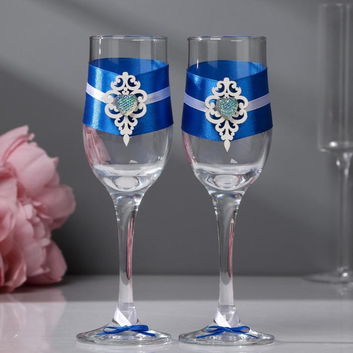 фото Набор свадебных бокалов "прага", ручной работы, белый-синий, 6х6х20,5 см, 2 шт. nobrand