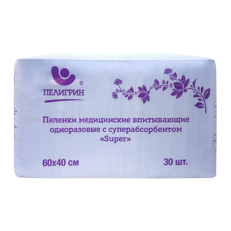 фото Пеленки впитывающие пелигрин 60х40 super,с суперабсорб. 30 шт. м60х40/30ss nobrand