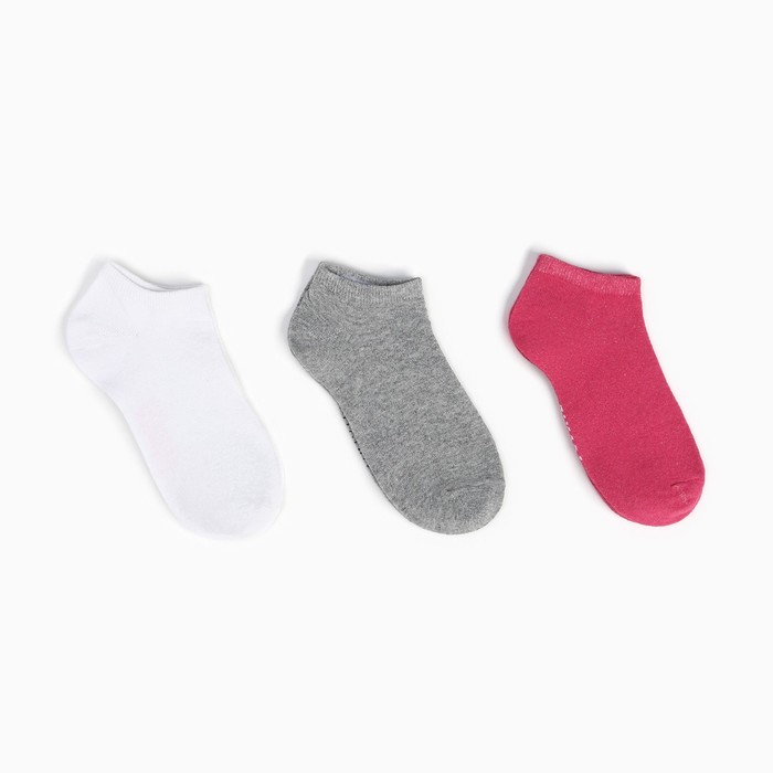Набор носков детских (3 пары), цвет серый/белый/фуксия, размер 33-34