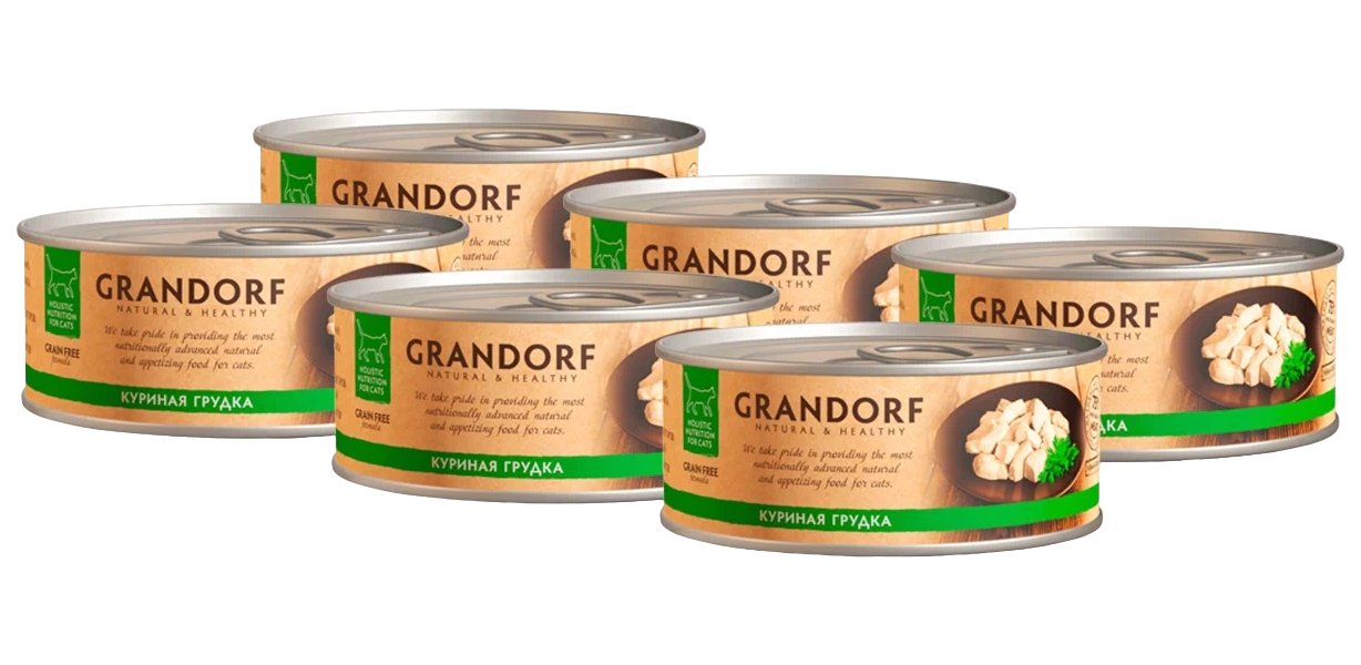 

Консервы для кошек Grandorf cat, с куриной грудкой, 6 шт по 70 г, Natural&Healthy