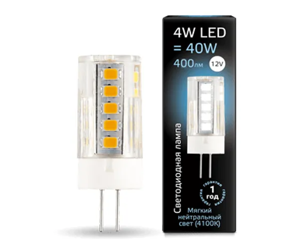 

ЛАМПА GAUSS ELEMENTARY G4 12V 4W 400LM 4100K КЕРАМИКА LED 1/10/200